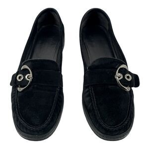 Stuart Weitzman Women’s Black Suede Round Toe Slip-On Platform Loafers Size 9